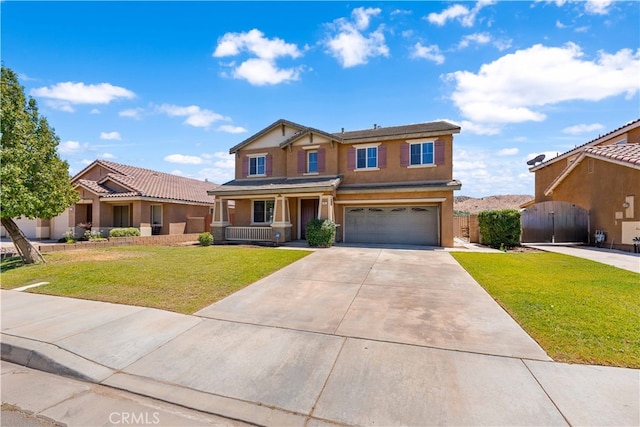 view of front of house with a front lawn and a garage