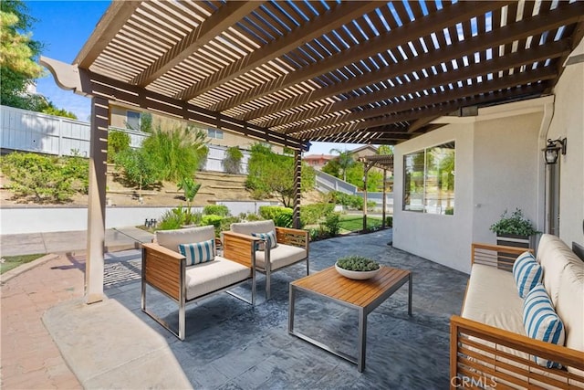 view of patio / terrace featuring outdoor lounge area and a pergola