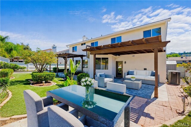 view of patio / terrace with a pergola, cooling unit, and an outdoor hangout area