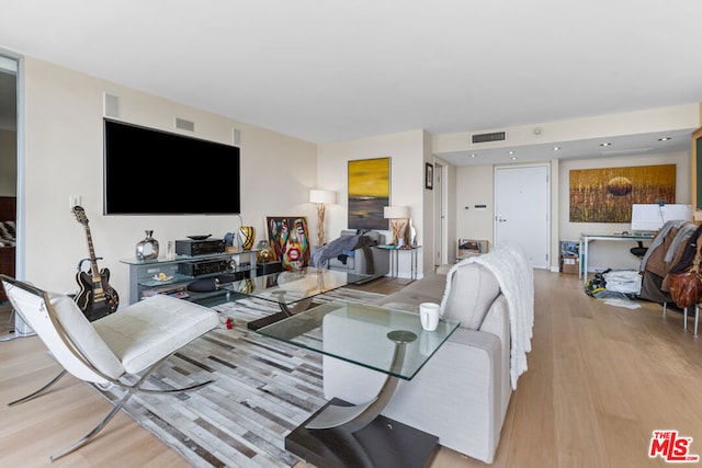 living room featuring light wood-type flooring