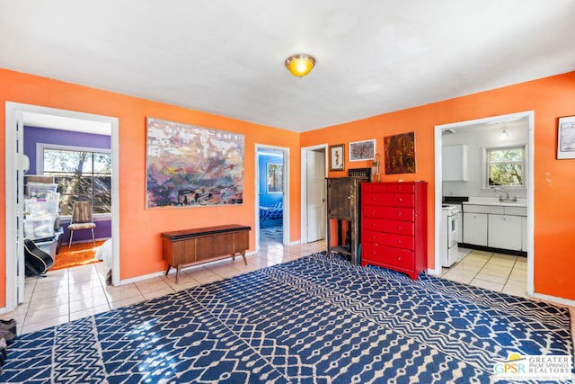 interior space featuring sink and tile patterned floors