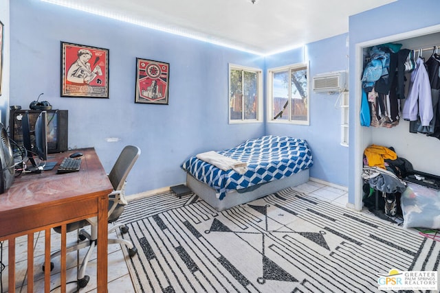 tiled office featuring a wall mounted AC