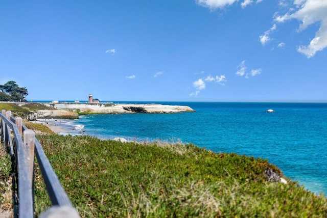 view of water feature with a beach view