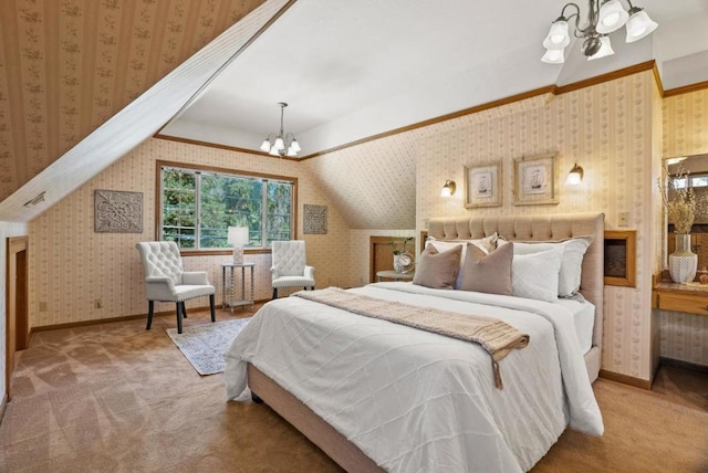 bedroom with a chandelier and carpet flooring