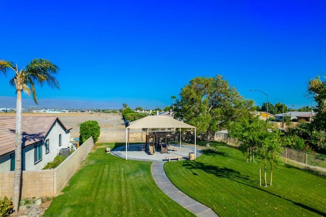 exterior space featuring a gazebo and central air condition unit