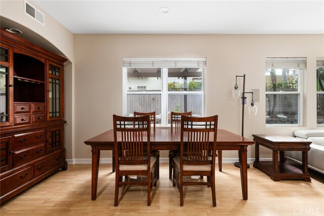 dining area featuring light hardwood / wood-style floors and a wealth of natural light