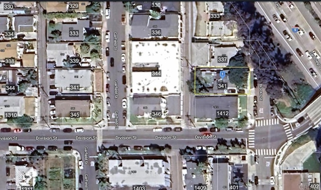 341 Brooks, Oceanside, CA 92054 - aerial view of property and surrounding area featuring property parcel outlined