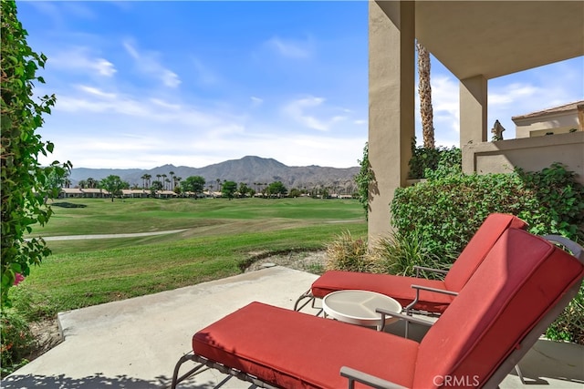 view of patio featuring a mountain view