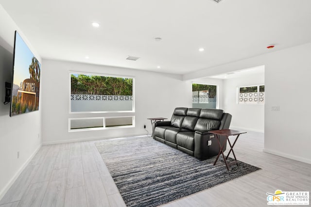 living room with light wood-type flooring