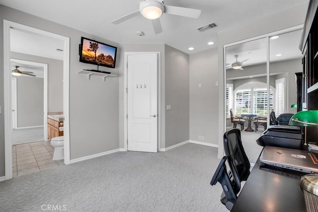 view of carpeted office space