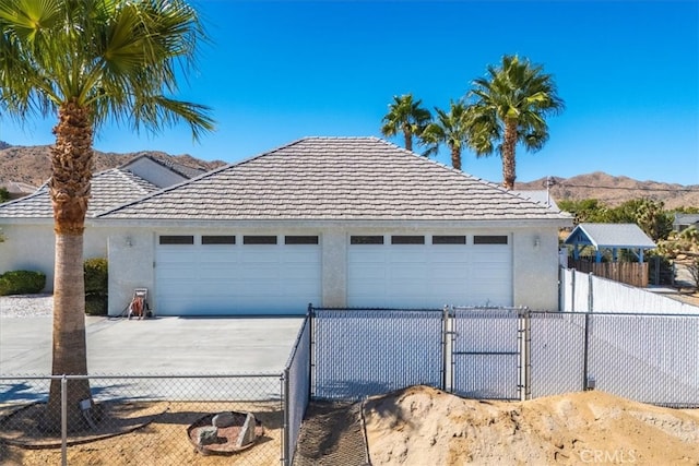 garage with a mountain view