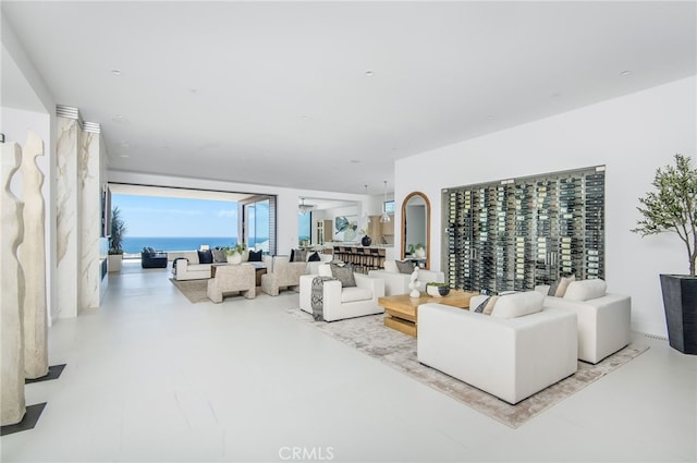 living room with a water view