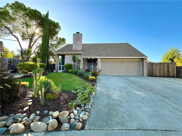 view of front of home with a front lawn and a garage