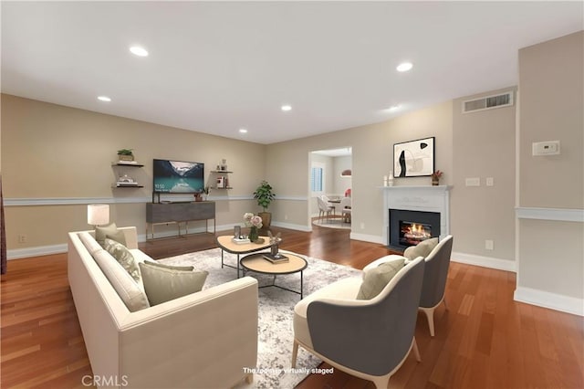 living room with hardwood / wood-style floors