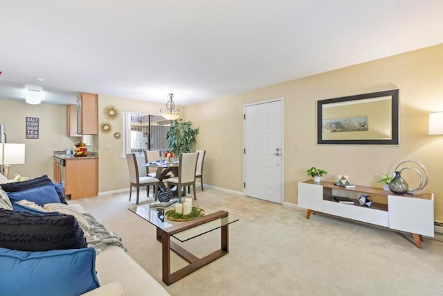 living room featuring light colored carpet