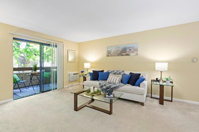 living room featuring light colored carpet