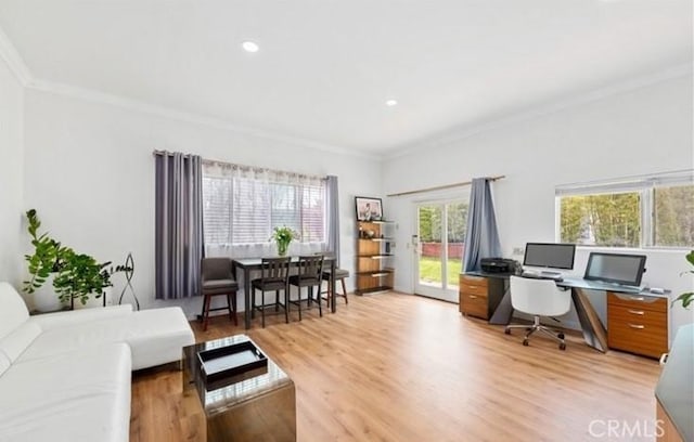 1026 Walnut Grove Ave, Rosemead, CA 91770 - office with ornamental molding, light wood-type flooring, and recessed lighting