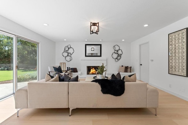 living room with light hardwood / wood-style floors