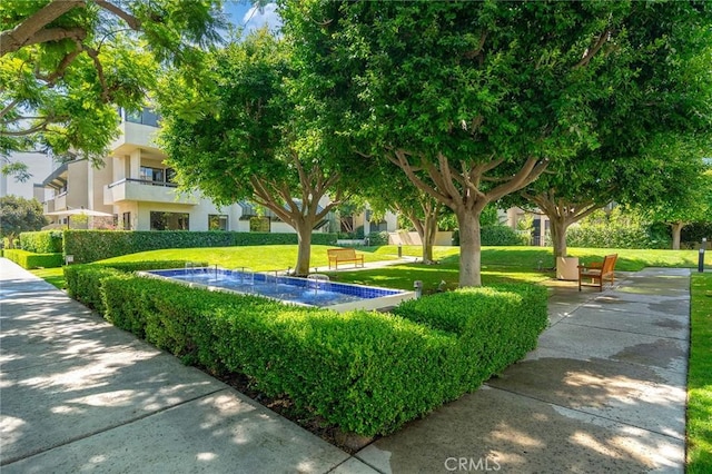 view of property's community with a lawn