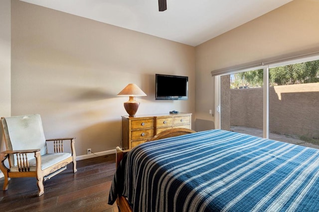 bedroom featuring ceiling fan and dark hardwood / wood-style flooring