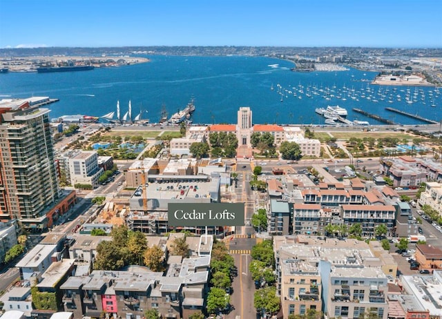 aerial view featuring a water view