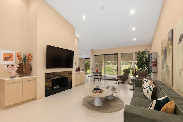 living room featuring light tile patterned floors