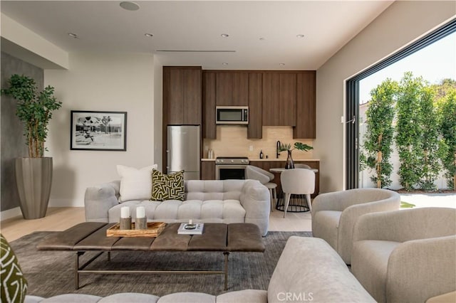 living room with light wood-type flooring