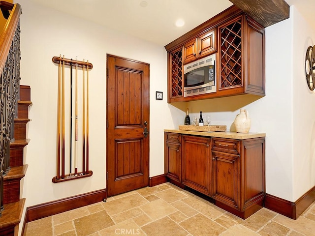 bar with stainless steel microwave