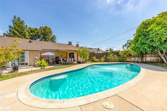 view of swimming pool with a patio area