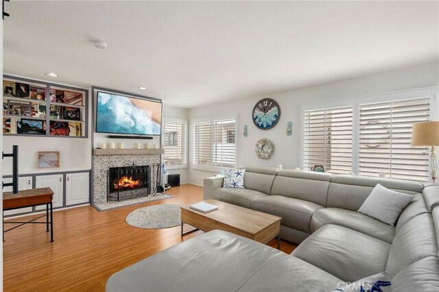 living room with light hardwood / wood-style floors