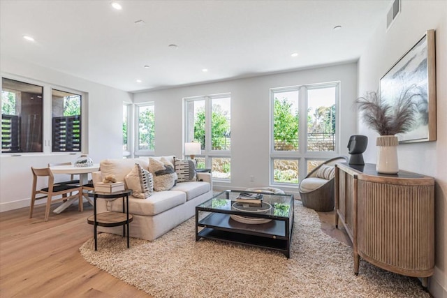 living room with light hardwood / wood-style floors