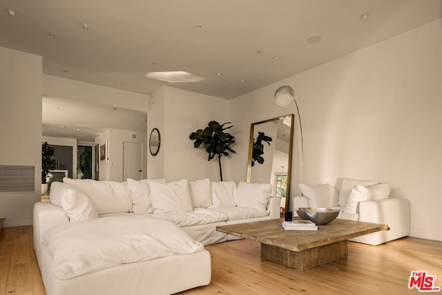 living room with light hardwood / wood-style flooring