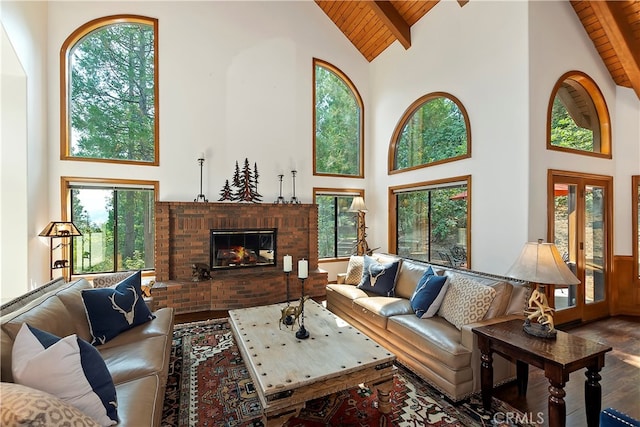 living room with high vaulted ceiling and a healthy amount of sunlight