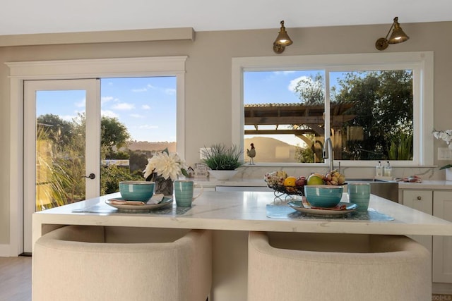 dining area featuring light hardwood / wood-style floors and sink