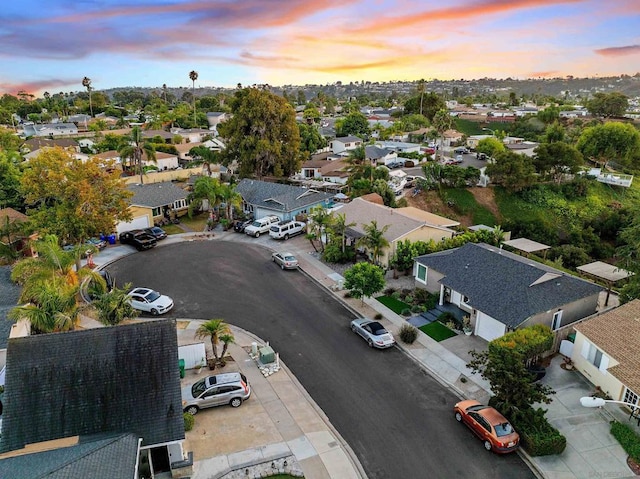 view of aerial view at dusk