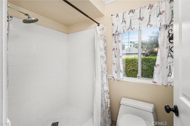 bathroom featuring toilet and a shower with curtain