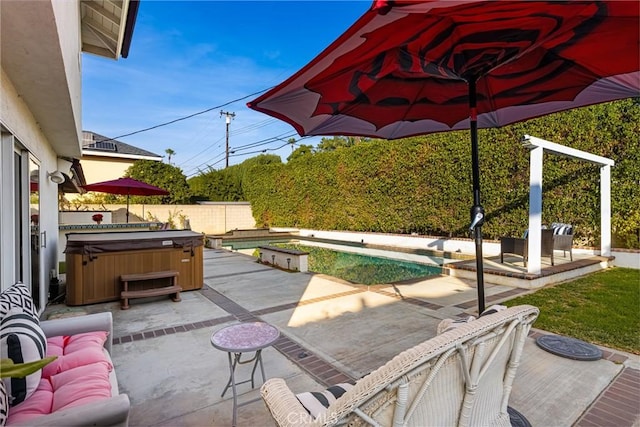 view of patio with a pool with hot tub and outdoor lounge area