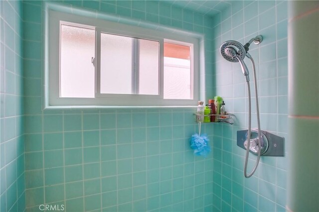 bathroom with plenty of natural light and a tile shower