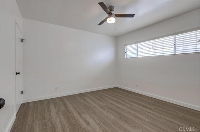 unfurnished room with wood-type flooring and ceiling fan