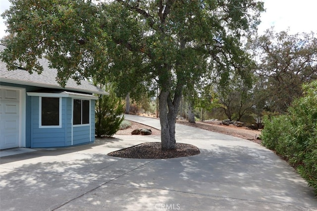 view of patio with a garage