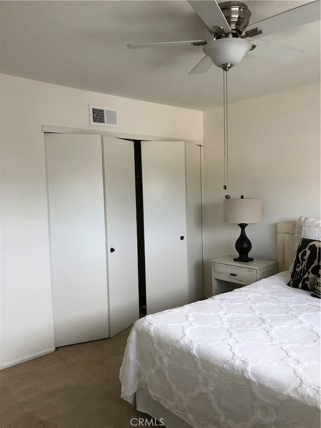 bedroom featuring carpet flooring and ceiling fan