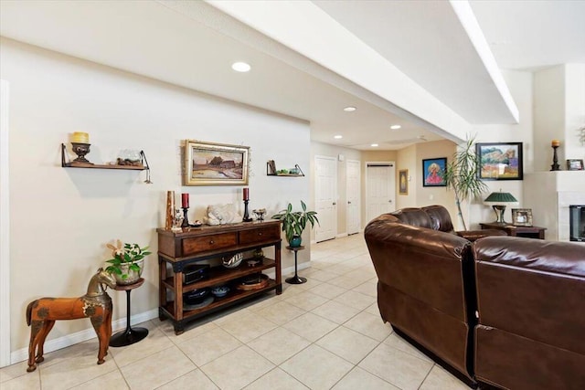 living room featuring light tile patterned flooring