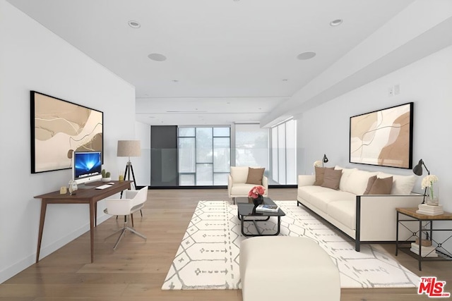 living room featuring light wood-type flooring