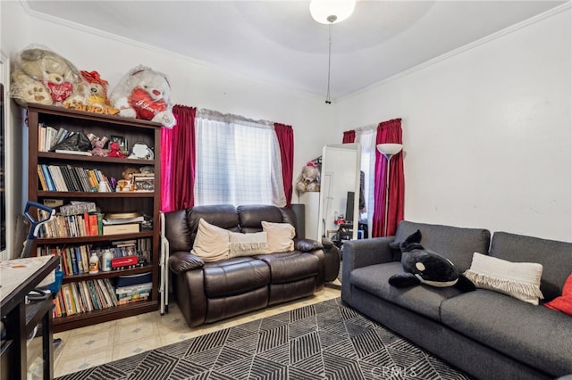 living room featuring ornamental molding