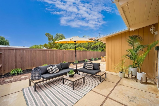 view of patio / terrace featuring an outdoor living space