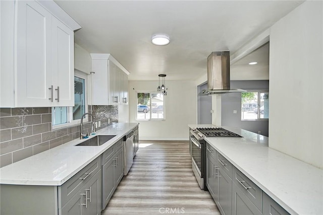 kitchen featuring appliances with stainless steel finishes, a healthy amount of sunlight, sink, and exhaust hood