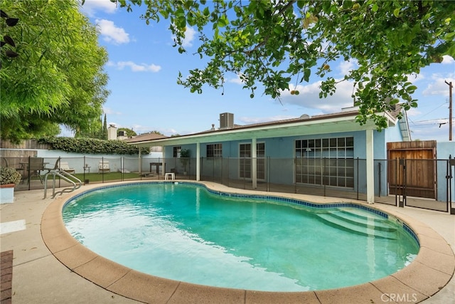 view of swimming pool with a patio area