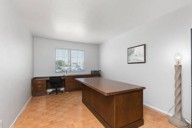 home office featuring light parquet flooring