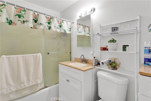 full bathroom with vanity, toilet, and shower / bath combination with curtain