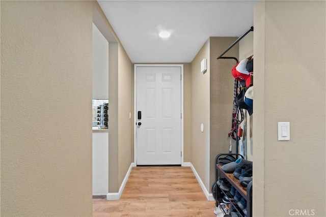 doorway to outside with light hardwood / wood-style flooring